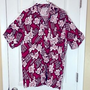 Koko knot vintage mens short sleeve button down Hawaiian shirt 100% rayon red XL
